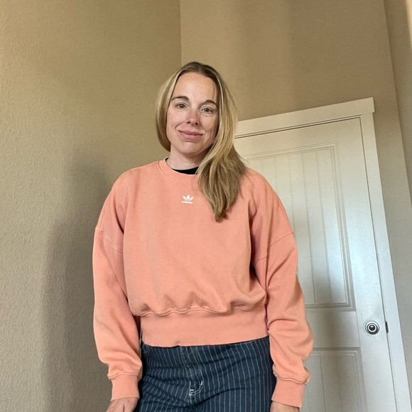 Adidas Dolman Sleeve Cropped Crewneck Sweatshirt – Peach – Size Small - Picture 10 of 10